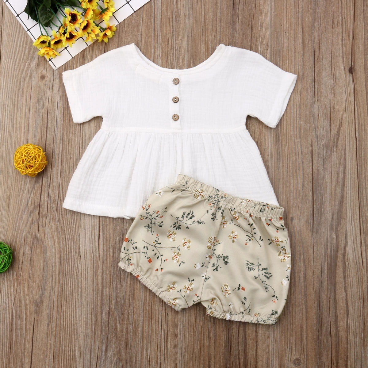 Summer Infant Baby Girl Newborn Cotton Linen Outfit Set Little Girls Button Top Shorts Walmart
