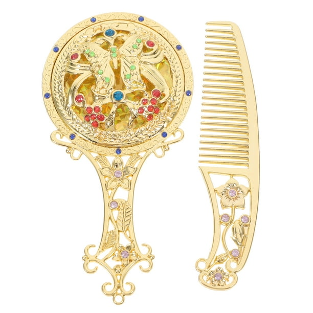 juego de espejo de maquillaje portátil, mini espejo de tocador con peine, espejo elegante