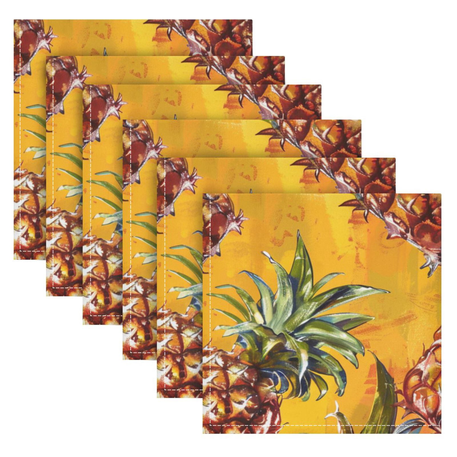 JSTEL Pineapple Fruit Yellow Cloth Napkins Set of 6, 20x20 Inch Washable and Reusable Napkin for Decoupage Dinner Party Everyday Use