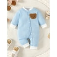 thumbnail image 2 of Bslissey Newborn Baby Boys Girls Footless Jumpsuit Long Sleeve Bear Head Embroidery Pattern Onesie Rompers Infant Casual Button Playsuit for Spring Fall 1M 3M 6M 9M, 2 of 9