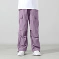 thumbnail image 5 of DJDLJWCJ Teen Boys School Uniform Pants Straight Fit Wide Leg Cargo Pants Elastic Waist Comforty Lightweight Pants Purple Size 7, 5 of 6