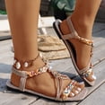 thumbnail image 3 of Rokment Bohemian Rhinestones Flat Dress Sandals for Women Bride Wedding Boho Beach Casual Linen Sole Low Heel Slingback Sandals Summer Wide Feet E Size 9.5, 3 of 5