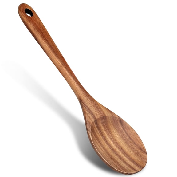 14 inch wooden cooking spoon, large mixing spoon for baking serving stirring, long handle kitchen utensil, non stick pan safe, durable teak wood, non grade, brown