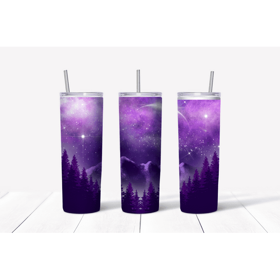 Purple Night Sky Grubby Garb 20 fl oz Skinny Tumbler. Double Wall Stainless Steel Insulated Cup With Lid.