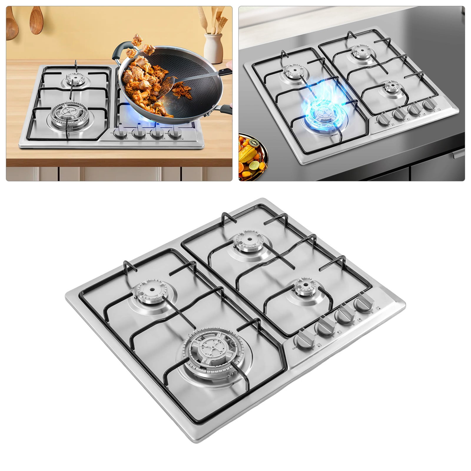 4 Burners Built-in Stainless Steel Gas Cooktop Natural Gas Stove Top for Domestic Commercial Cooking