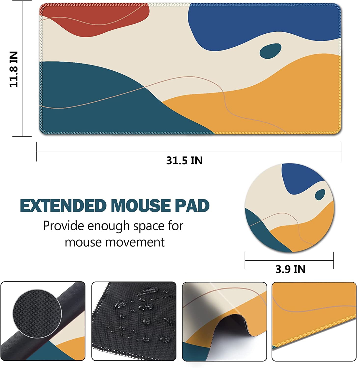 Large Gaming Mouse Pad Extended Mouse Pad with Stitched Edge, Keyboard Mouse Mat Non-Slip Rubber Base Desk Pad 31.5x11.8 inch for Office Home Game Work, Abstract Morandi