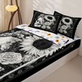thumbnail image 3 of Homewish Halloween Skull Zipper Twin Comforter Sets with Fitted Sheet and 2 Pillowcases,Retro Sunflowers Zipper Bedding Set,Gray Black,Halloween Reversible,4pcs, 3 of 8