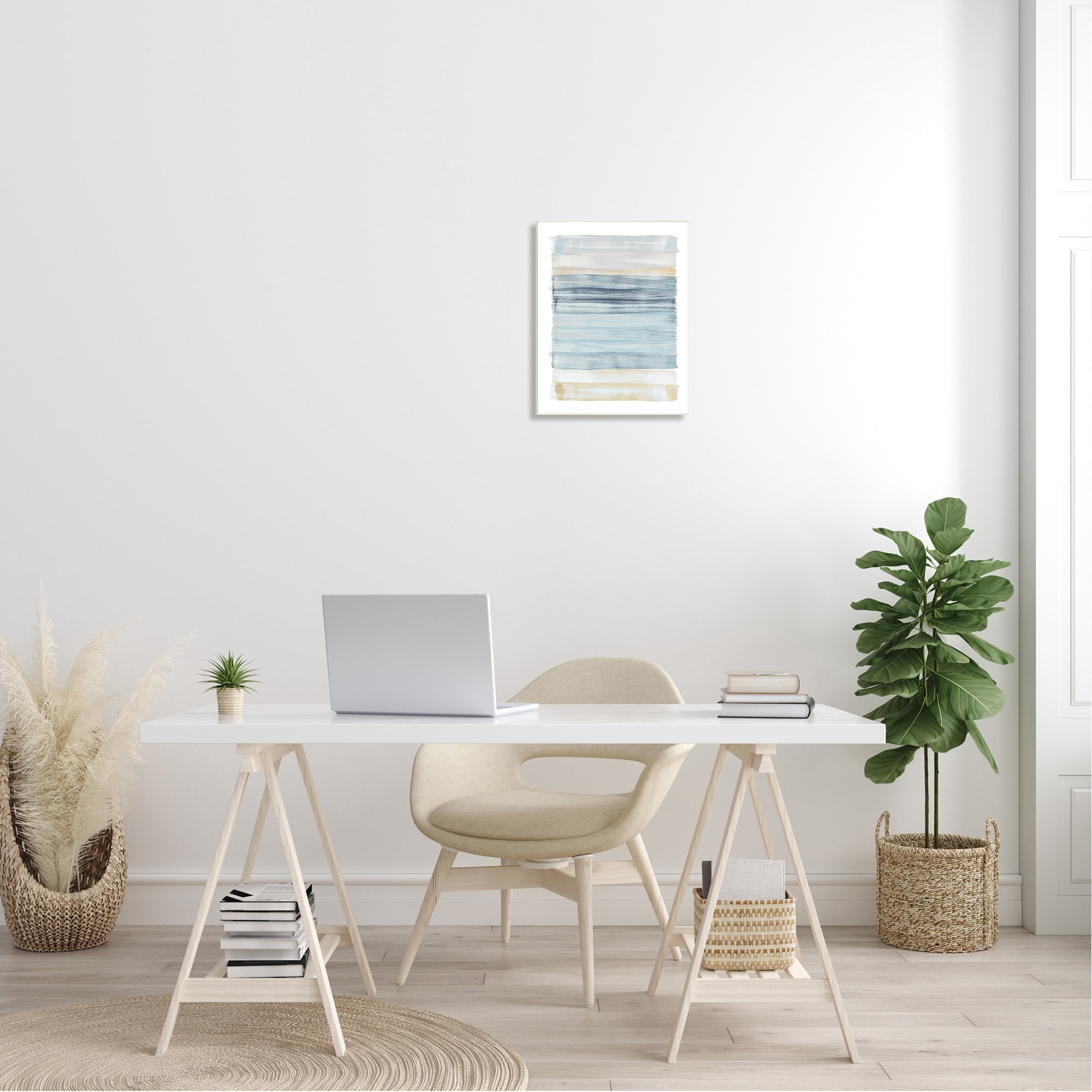 Stupell Industries Tranquil Blue Beige Stripes Pattern Casual Painting Wood Wall Art, 13 x 19, Design by Dan Meneely