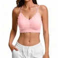 thumbnail image 3 of Jinhomg Lace Bralette for Women V Neck Camisoles Spaghetti Strap Bras Scalloped Ribbed Knit Wireless Crop Top Casual Layering Bra Hot Pink Free Size, 3 of 7