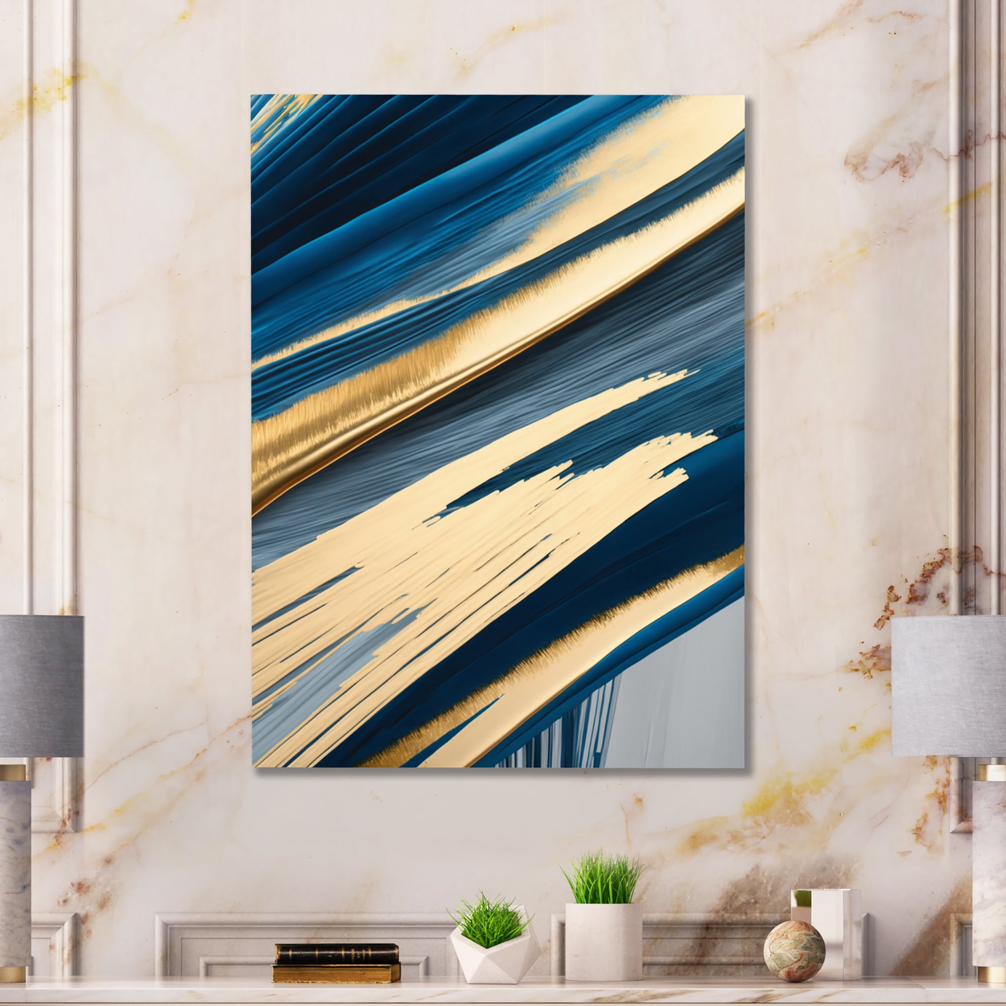 Designart Bold Blue Brush Strokes I Canvas Wall Art
