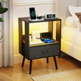 thumbnail image 6 of Spaco 2 Pack Modern Nightstand with Charging Station, Bedside Tables with LED Light and A Fabric Drawers, End Table, Black, 6 of 11