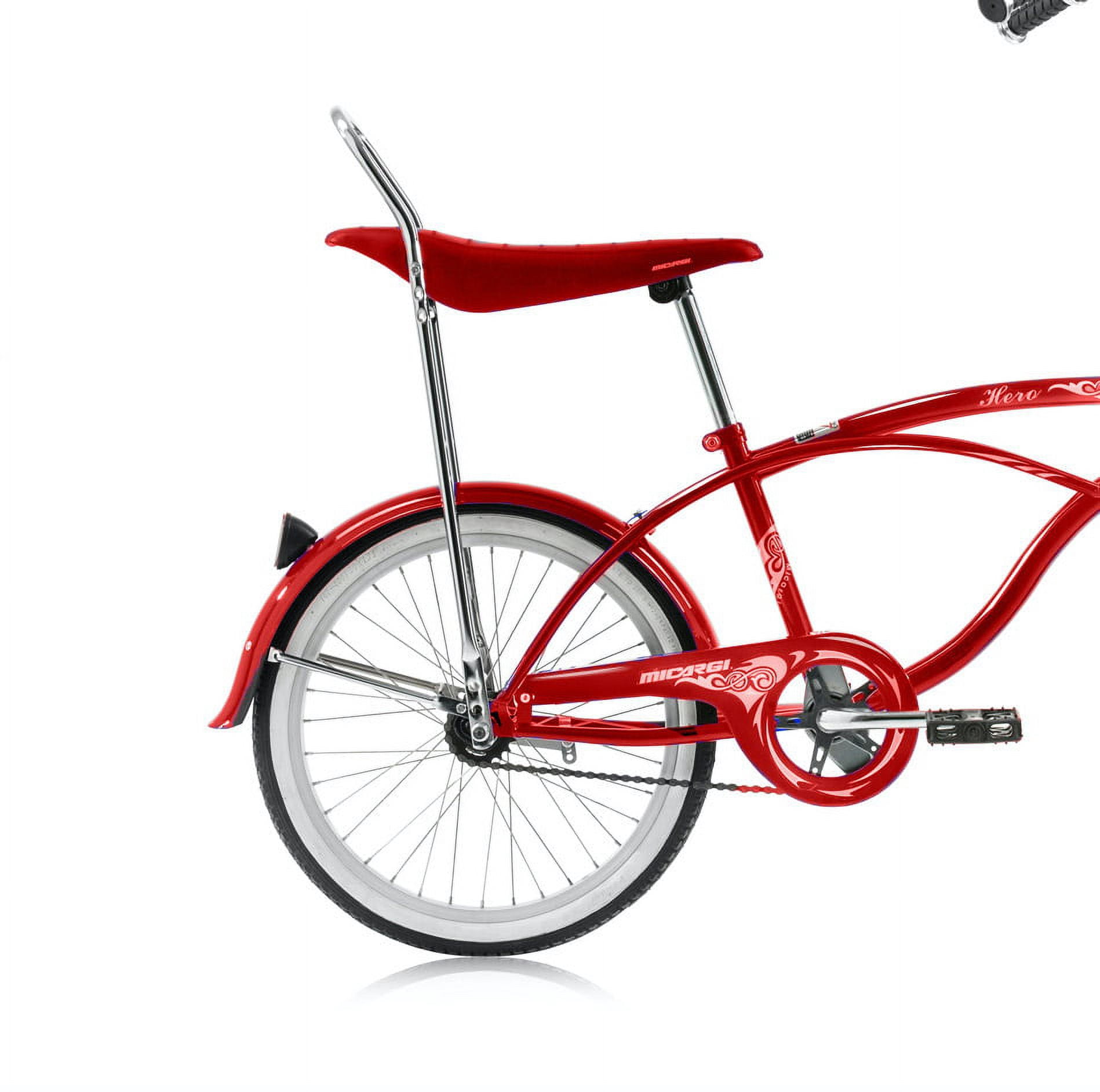 Wonder Wheels 20" Beach Cruiser Lowrider Coaster Brake Single Speed Bicycle, Bike, With Banana Seat Stainless Steel Spokes One Piece Crank Alloy Rims 36H - Red