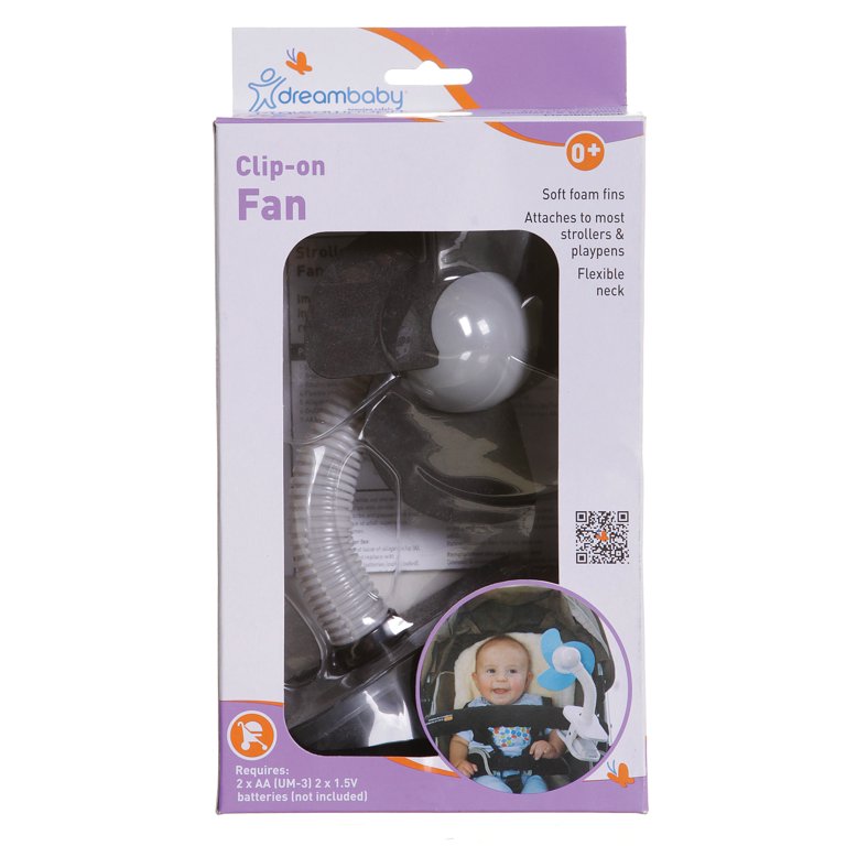 Dreambaby Classic Clip-On Fan with Soft Fins - for Baby Strollers and  Playpens - Black/Gray 