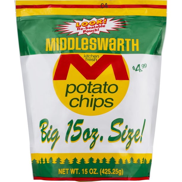 Middleswarth Kitchen Fresh Potato Chips! Big Bag 14 Oz. (2 Bags