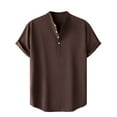 thumbnail image 2 of Lovzfmll Shirts for Men, Men's Casual Summer Shirts Classic Button Basic Short Sleeve Shirt Solid Color Tees Golf Stylish Tops V-Neck Pullover Casual Top Daily Loose Basic Shirts Brown XL, 2 of 6