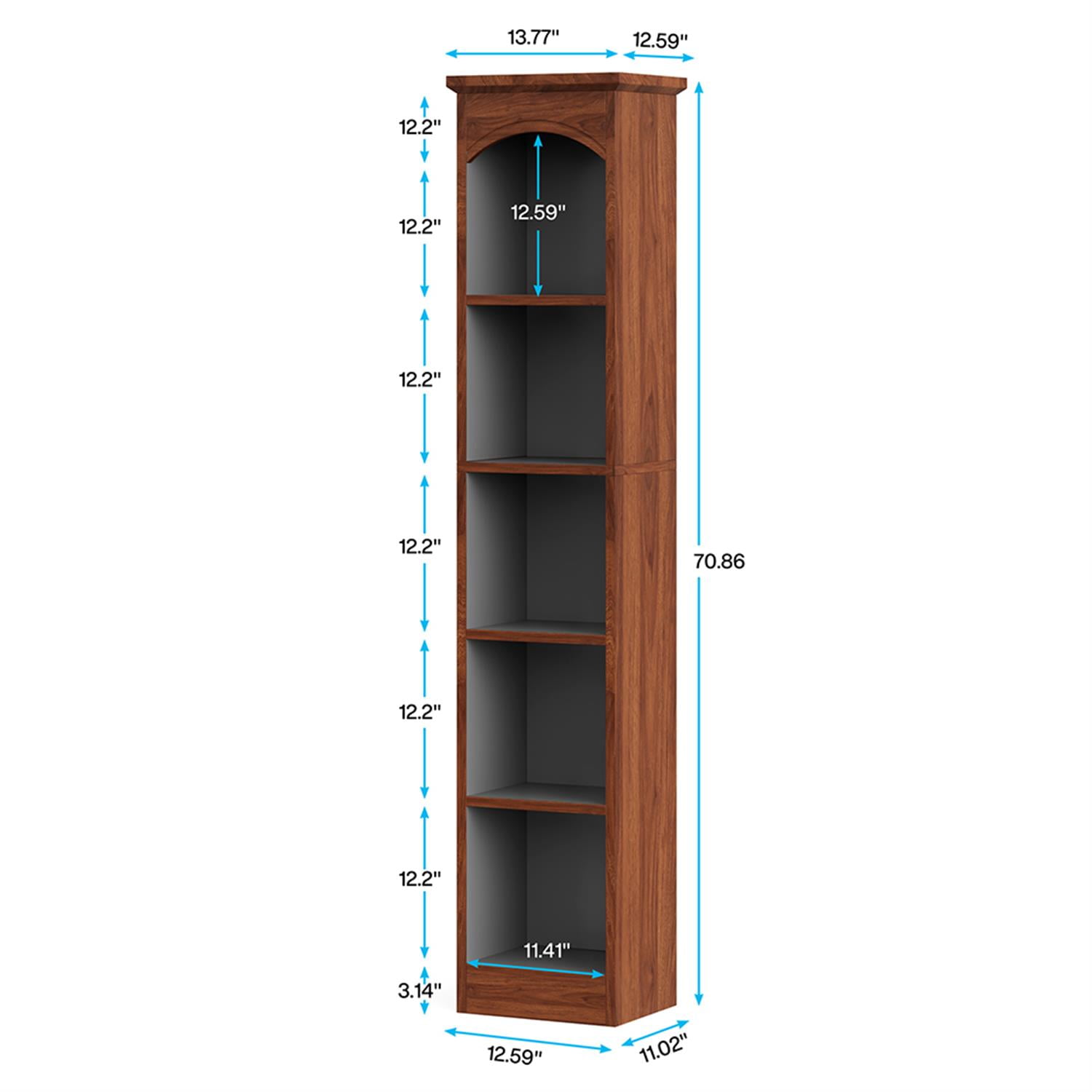 Demi Bonn 6 Tier Narrow Bookcase, Wood Bookshelf Storage Organizer, 71" Tall Display Standing Shelf Unit for Bedroom, Living Room, Brown
