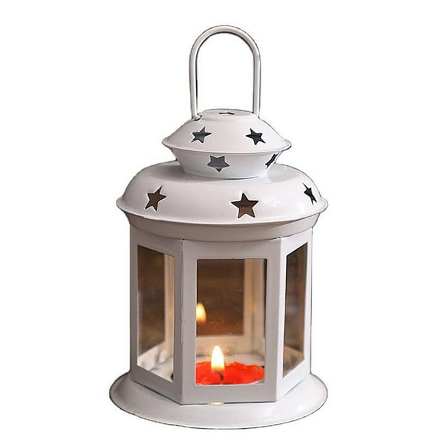 pitrice Candle Stand Star Metal Wind-proof Hanging Lantern Multi-Color Decorations Craft Candlestick Bedroom Tabletop Coffee Shop White