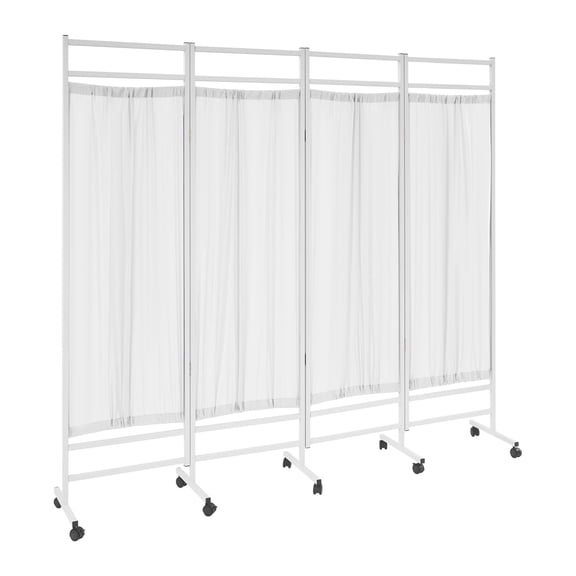 Portable Medical Privacy Screen, 78.74in Width 4-Panel Folding Divider with 10 Locking Wheels, White Nylon Fabric for Wards and Nursing Homes
