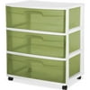 Sterilite 3-Drawer Wide Cart, Green Tint