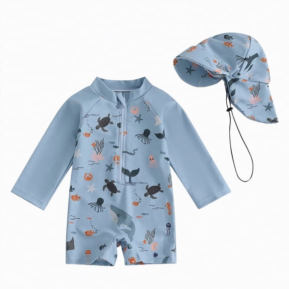 Linfrsh Toddler Boy Swimsuit Toddler Baby Rashguard Swimsuit Boy Girl One Piece Romper Long Sleeve Crewneck Jumpsuit Summer Clothes for Kids(Grey,0-3 Months)