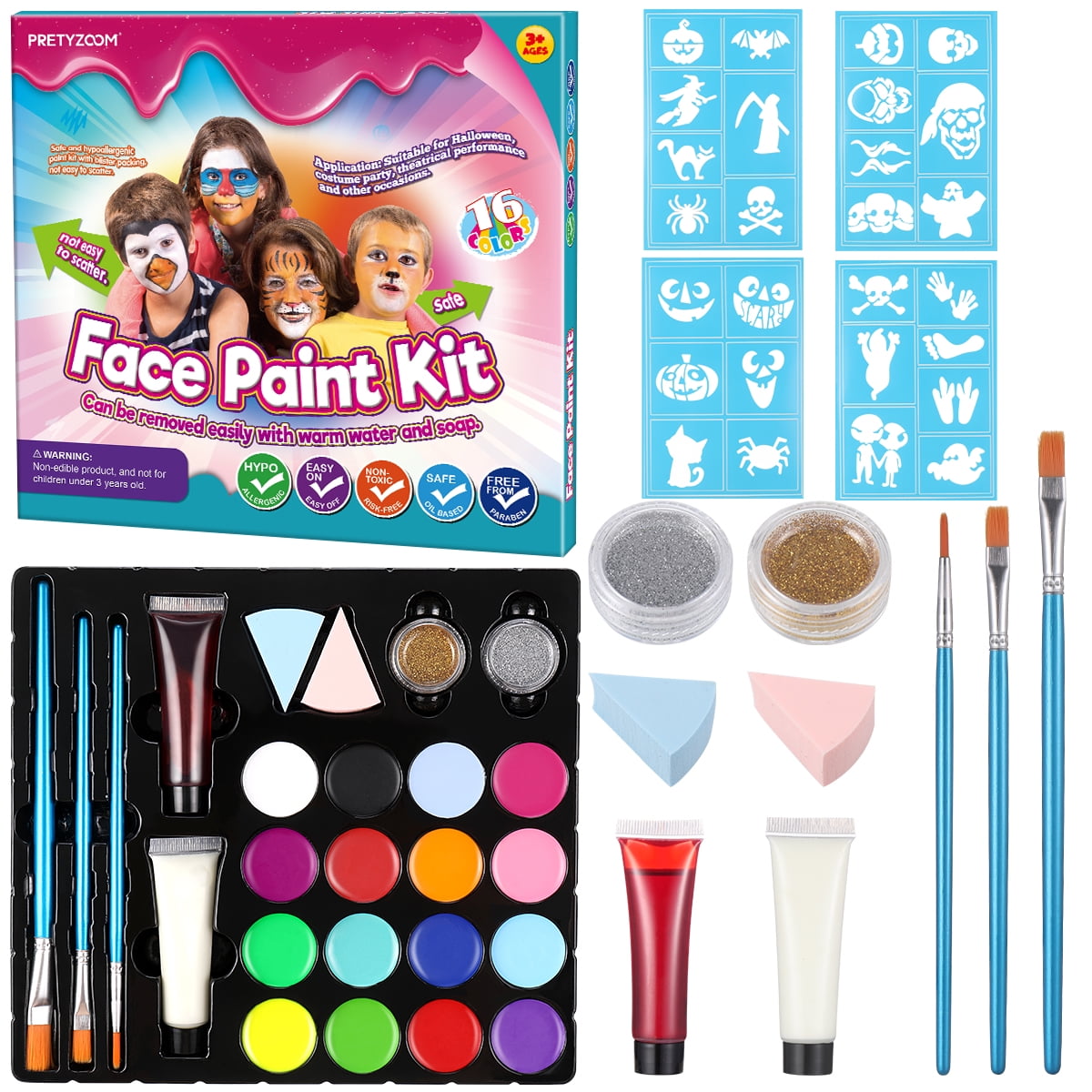 NUOLUX Face Paint Kit 16 Colors Halloween Face Painting Kit