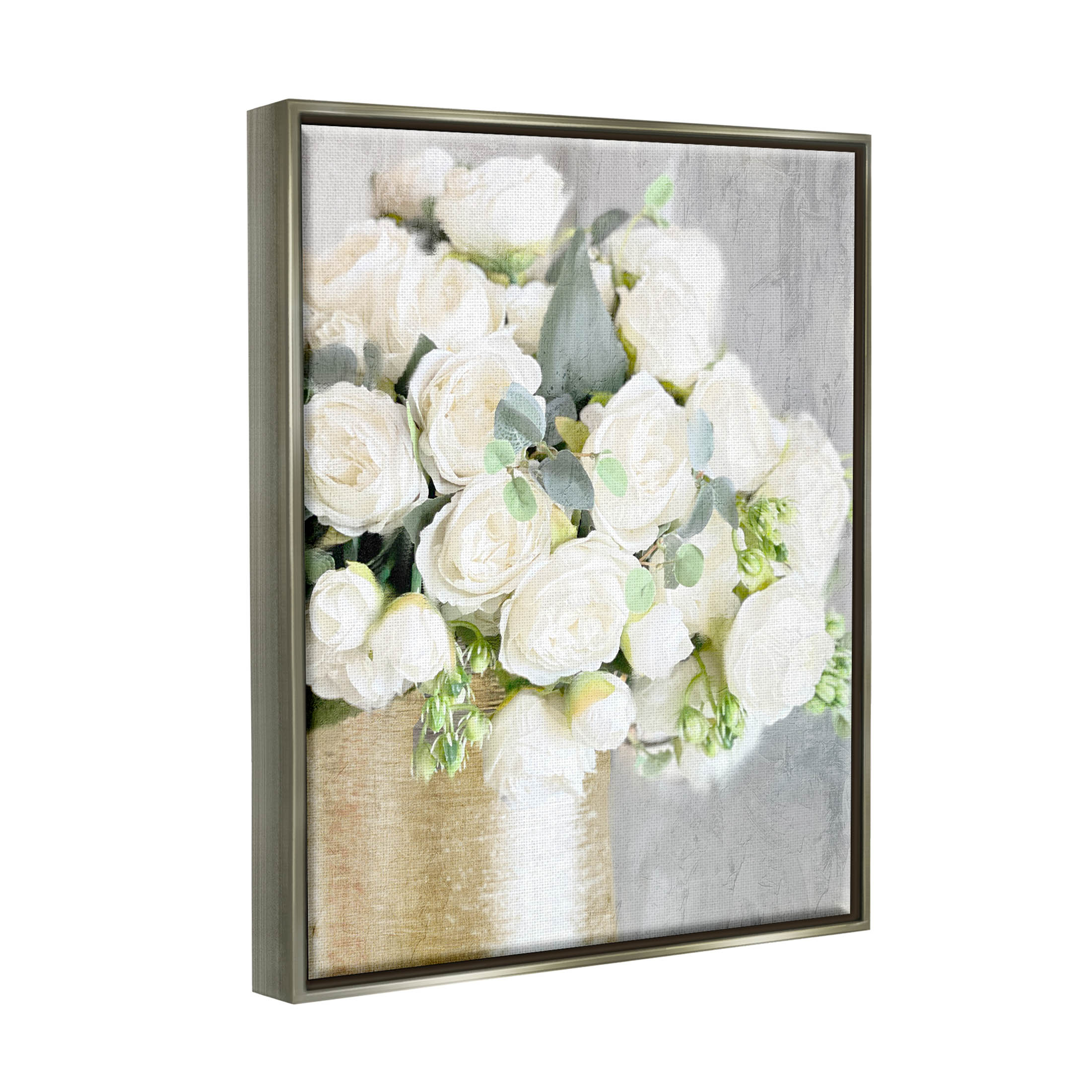 Full White Rose Bouquet Botanical & Floral Graphic Art Luster Gray Framed Art Print Wall Art