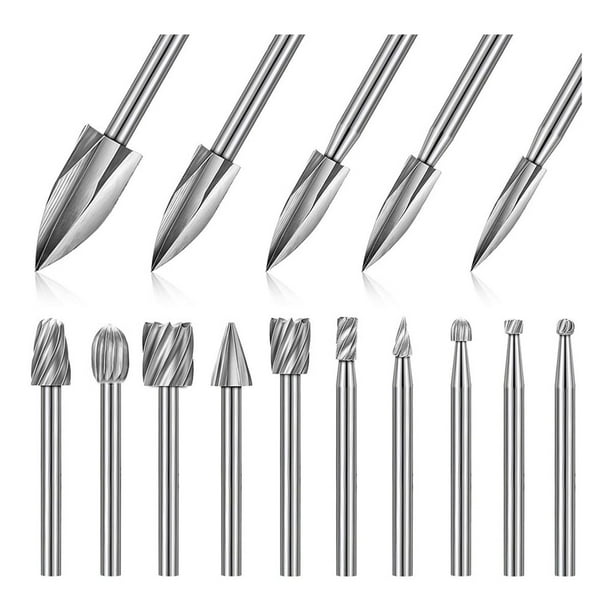 Juego de 15 Brocas para Tallado y Grabado de Madera, Incluye Brocas de Grabado y Fresas para Madera.