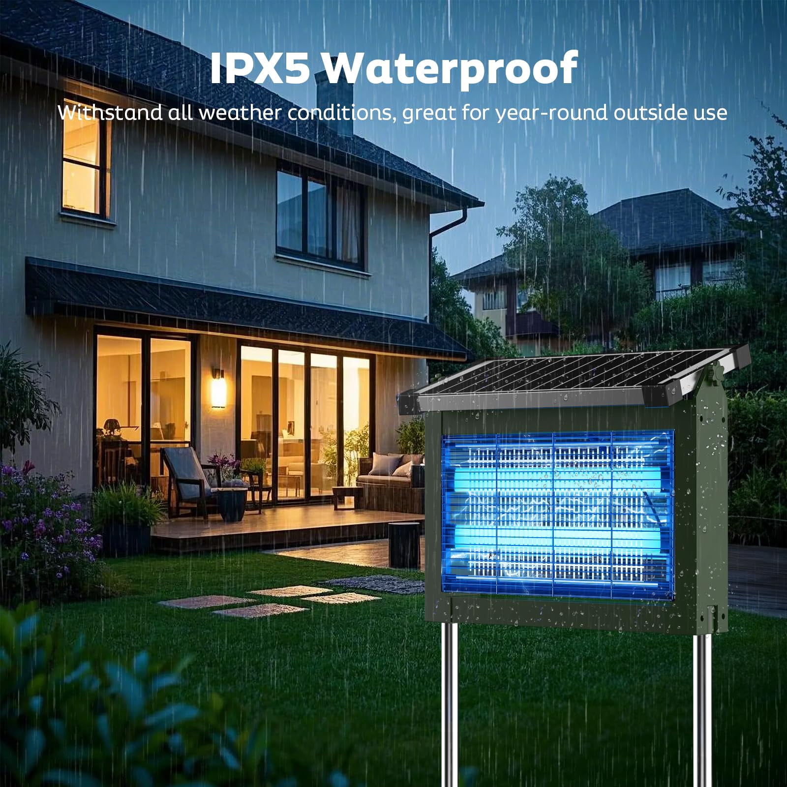 Solar Zapper Outdoor  Mosquito Waterproof Electric Fly Rechargeable Killer Lamp With 10w Panel 4500v Cordless For Backyard Patio Garden Rv Camping