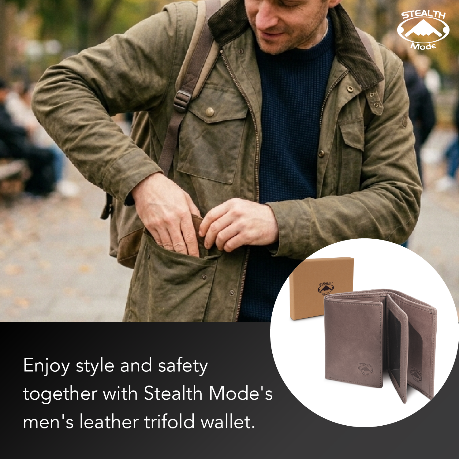 Stealth Mode Leather Trifold RFID Wallet For Men photo 6