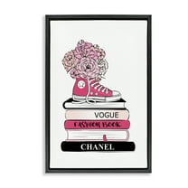 Stupell Industries Sporty Sneaker Bookstack Beauty & Fashion Painting Black Floater Framed Art Print Wall Art, 17 x 25