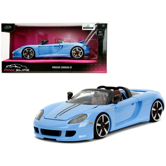 Porsche Carrera GT Convertible Blue with Black Stripes "Pink Slips" Series 1/24 Diecast Model Car by Jada