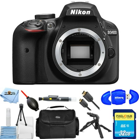 Starter Digital Slr - Nikon D3400 24.2MP Digital SLR Camera (Body Only) Black 1571 Starter Bundle with 32GB SD, Gadget Bag, HDMI Cable and MORE