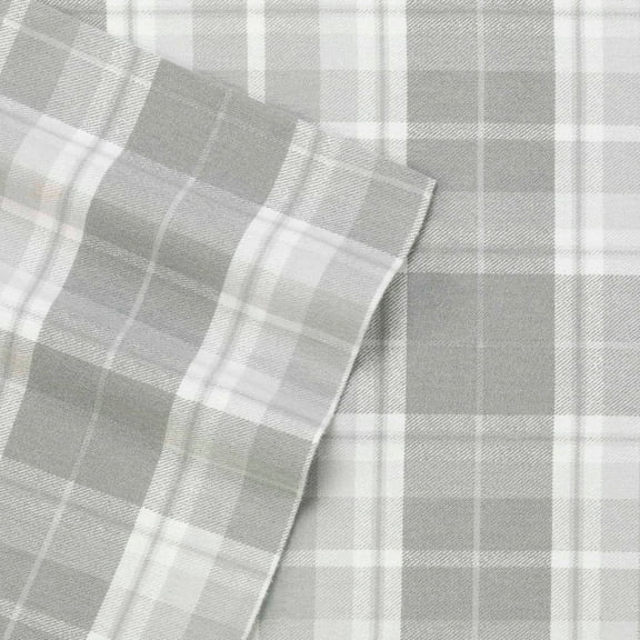 Laura Ashley Home Flannel Collection Sheet Set 100 Cotton Ultra Soft Brushed Flannel Pre Shrunk Anti Pill Machine Washable Easy Care Queen Mulholland Plaid Grey