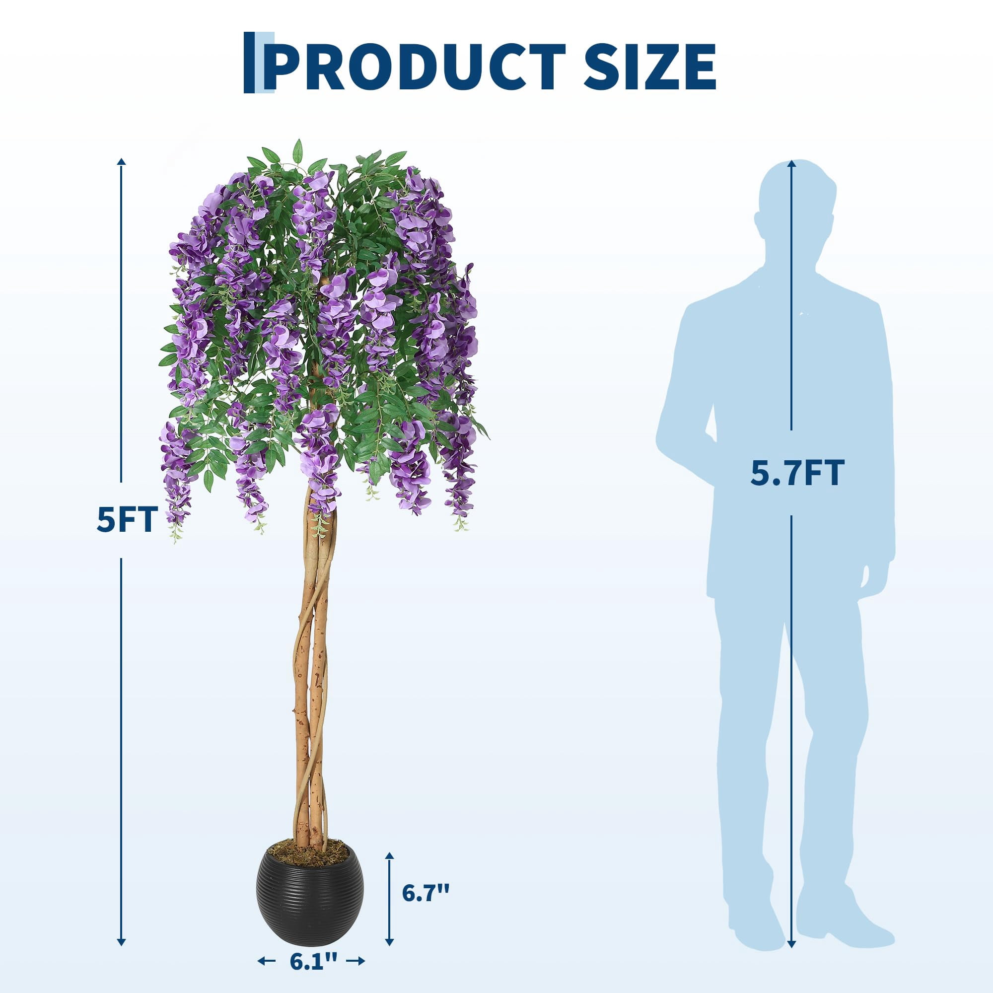 Huisuilinss Artificial Purple Blossom Tree,Artificial Purple Bean Flower Tree,Potted Faux Flower Tree,Silk Faux Plant Fake Tree With Double Trunk,Hanging Vine,Moss For Office Wedding Photo Backdrop