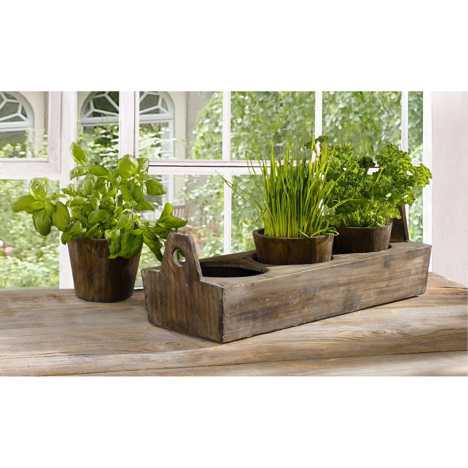 Wooden Distressed Butlers Tray Planter Plant Flower Pot Herb Holder 