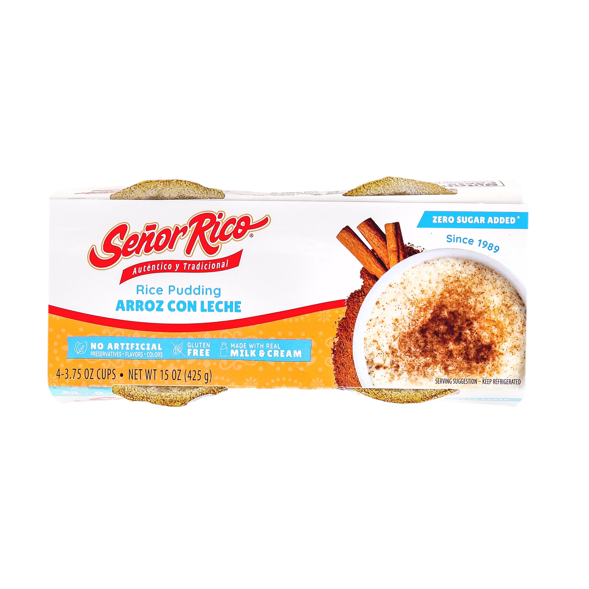 Senor Rico Zero Sugar Added Rice Pudding, 4 Count Plastic Cups, Refrigerated, Gluten-Free