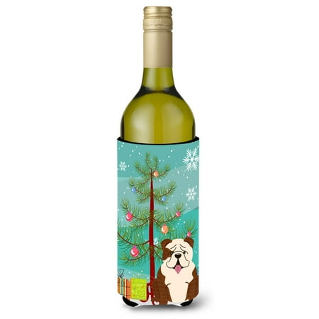 

Carolines Treasures BB4246LITERK Merry Christmas Tree English Bulldog Brindle White Wine Bottle Beverge Insulator Hugger