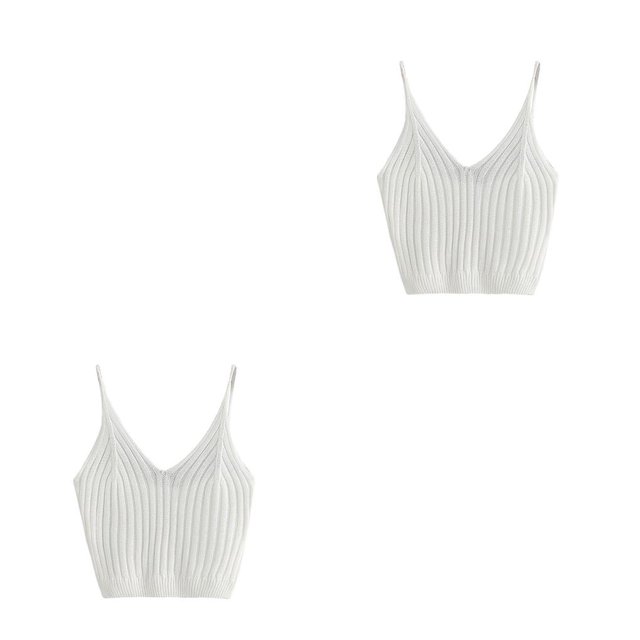 Jumpingount Chaleco de tirantes para mujer Chaleco de verano de color sólido sin mangas sexy con cuello en V, blanco blanco 2piezas Jumpingount CBP139624