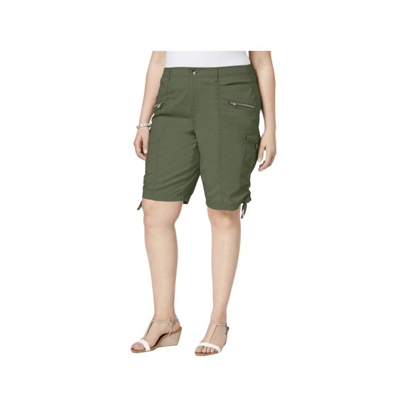 Style & Co. Womens Plus Mid-Rise Bermuda Cargo Shorts Green 22W