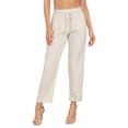 thumbnail image 5 of HDE Women's Linen Blend Pull On Drawstring Pants with Pockets Khaki Sand M, 5 of 7