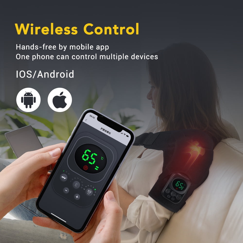 Shoulder Heating Pad Electric, Heated Shoulder Wrap with Massage, Cordless Vibration Shoulder Massager Heated Shoulder Brace for Women Men, Detachable Control, Mobile App Remote