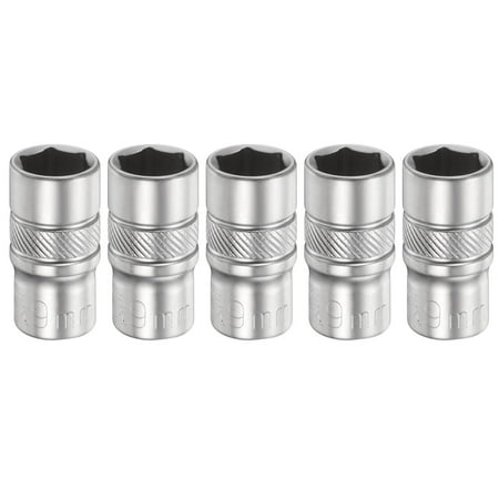 Uxcell 5pcs 6 Points Deep Socket 1/4 Drive 9mm Nickel Plating Flip Sleeve 1 Long