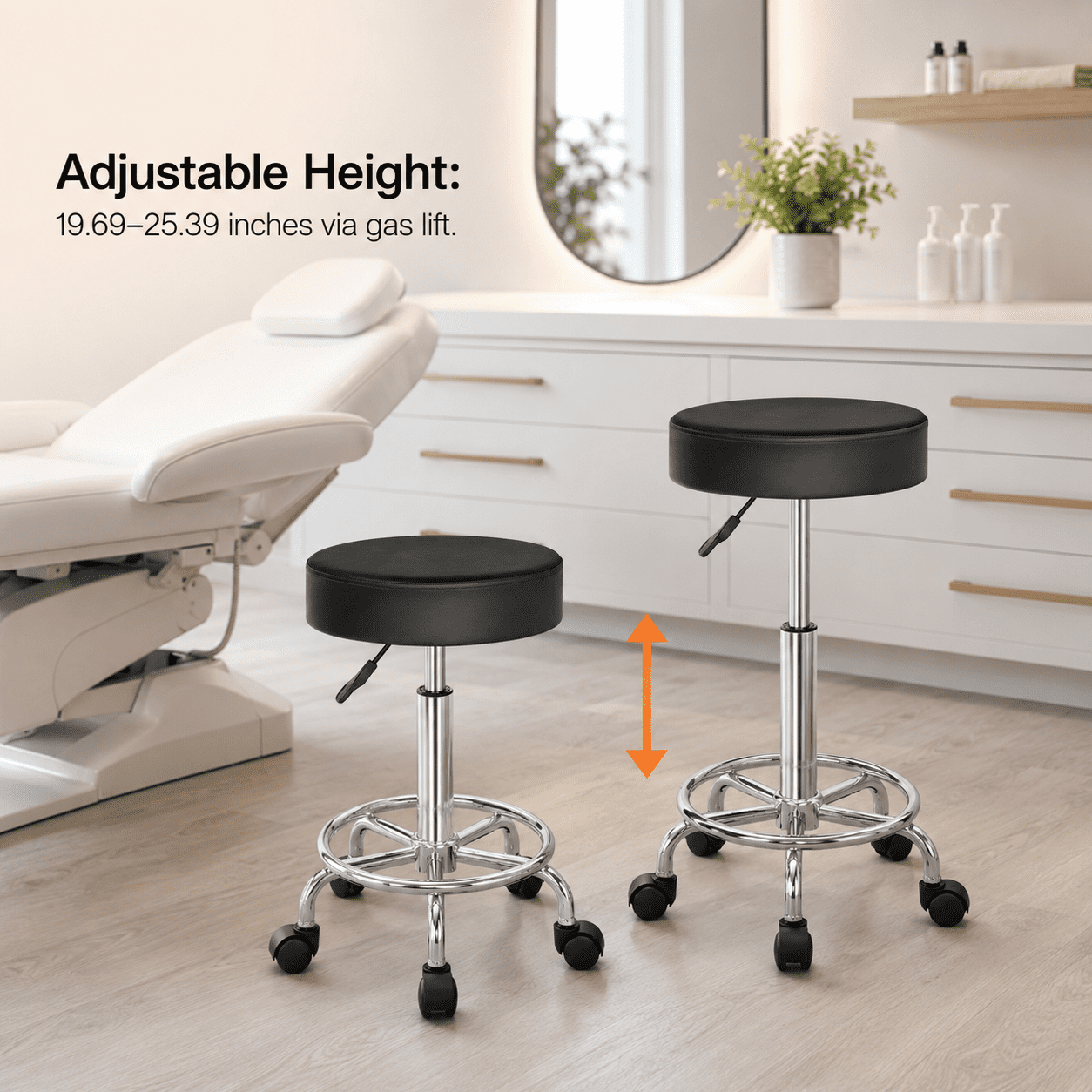 Alvantor Salon Stool with Thick Foam, Adjustable Height, 360 Swivel, Foot Ring, Black