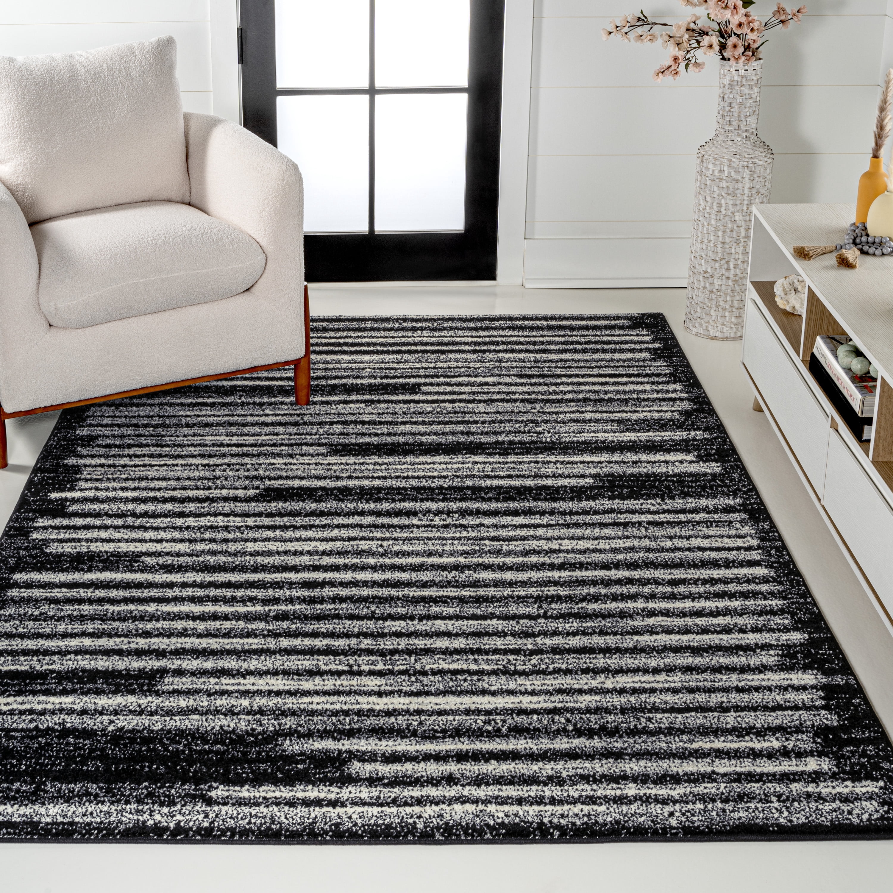 JONATHAN Y MOROCCAN HYPE 3 x 5 Area Rug, Khalil Berber Stripe - Black/Cream, MOH207F-3