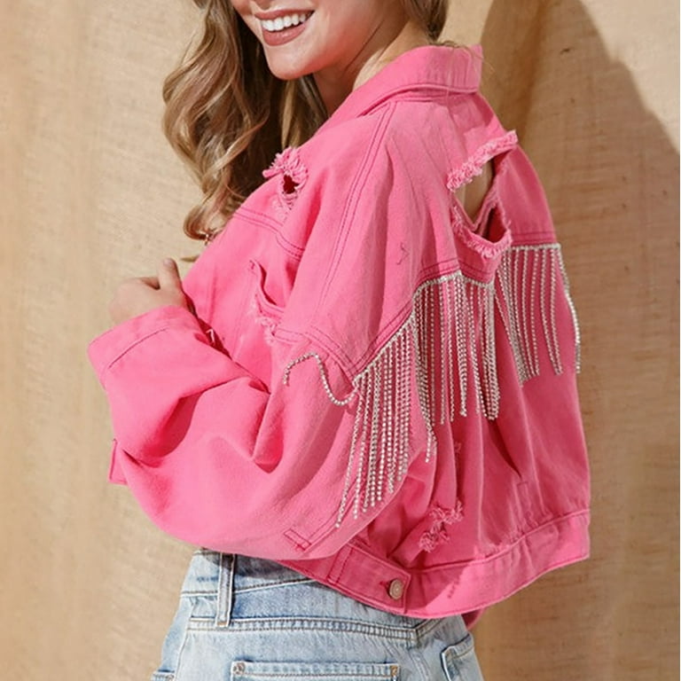 Prolriy Spring Jackets for Women 2024 Womens Ripped Crop