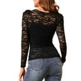 thumbnail image 3 of INSPIRE CHIC Valentine's Day Women's Tops Puff Long Sleeve Semi Sheer Floral Lace Blouses 3XL Black, 3 of 8