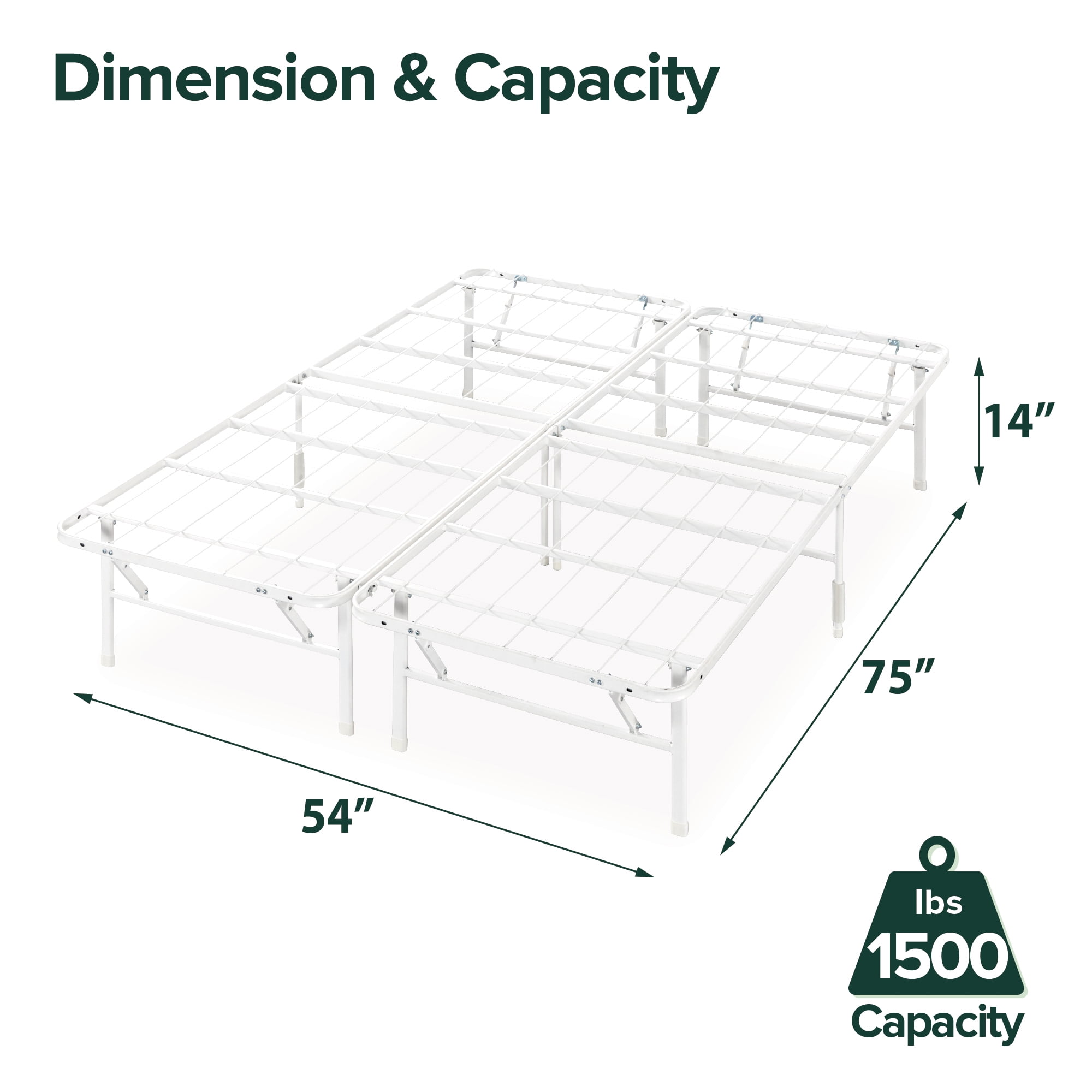 Zinus 14" White Metal SmartBase Tool-Free Assembly Bed Frame Mattress Foundation, Full