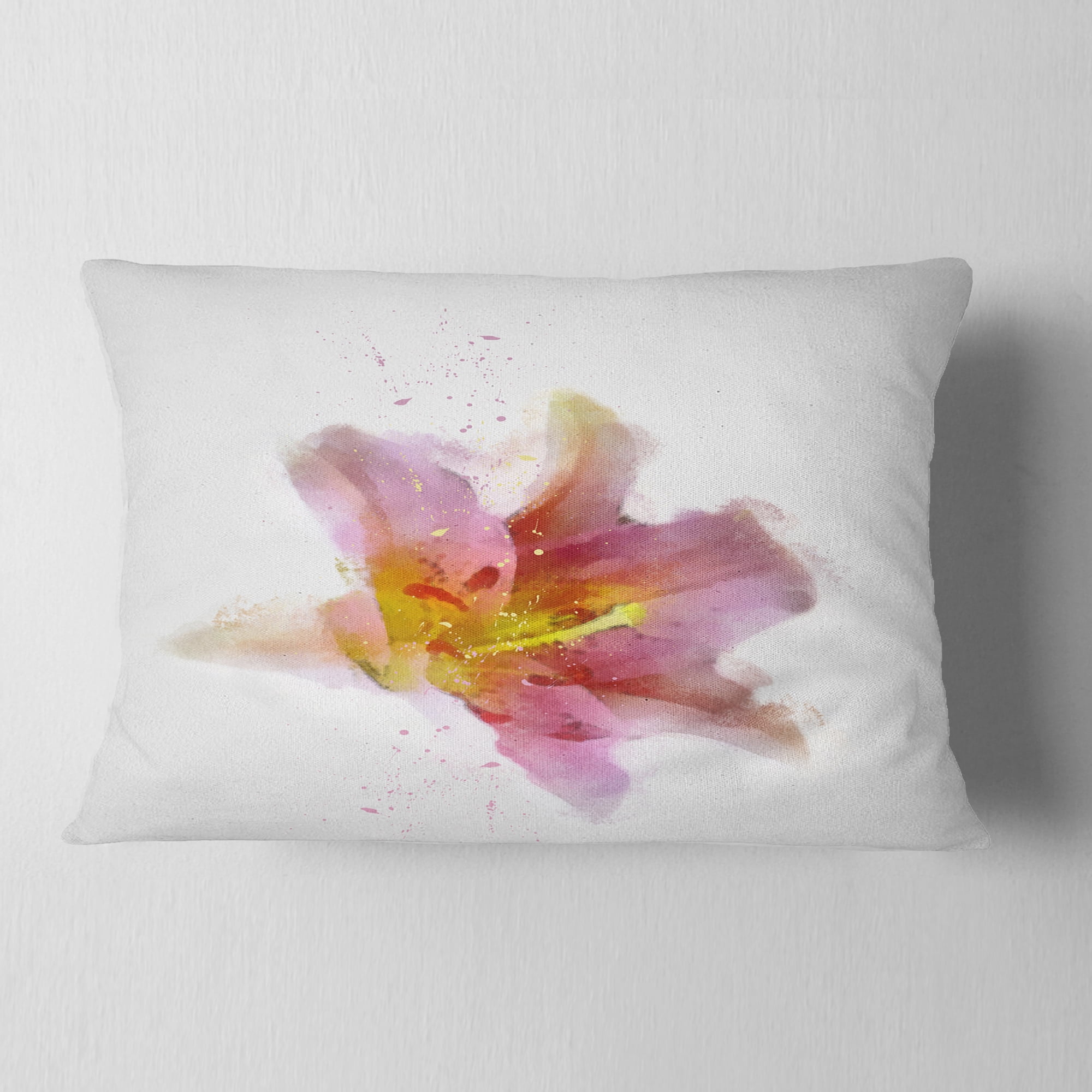 Designart Watercolor Pink Lily Flower Sketch - Floral Throw Pillow - 12x20