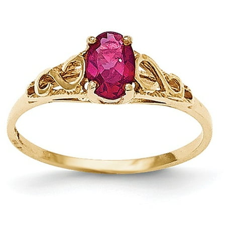 14k Yellow Gold 6x4m Oval Synthetic Ruby Ring.