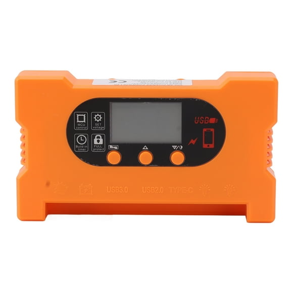 Controlador de carga solar con doble puerto USB tipo C, carga rápida, controlador de descarga solar para carga de batería de 12 V y 24 V, 100 A